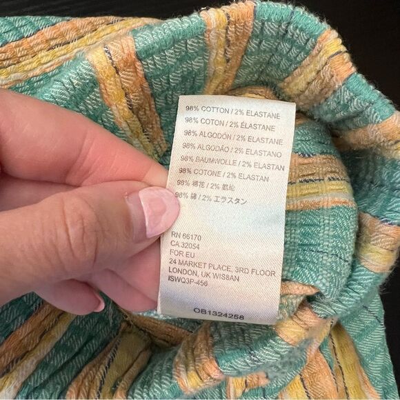 ✨ Free People Women’s Fine Line Slim Pants Aqua Orange Yellow Stripe XS - Picture 12 of 15